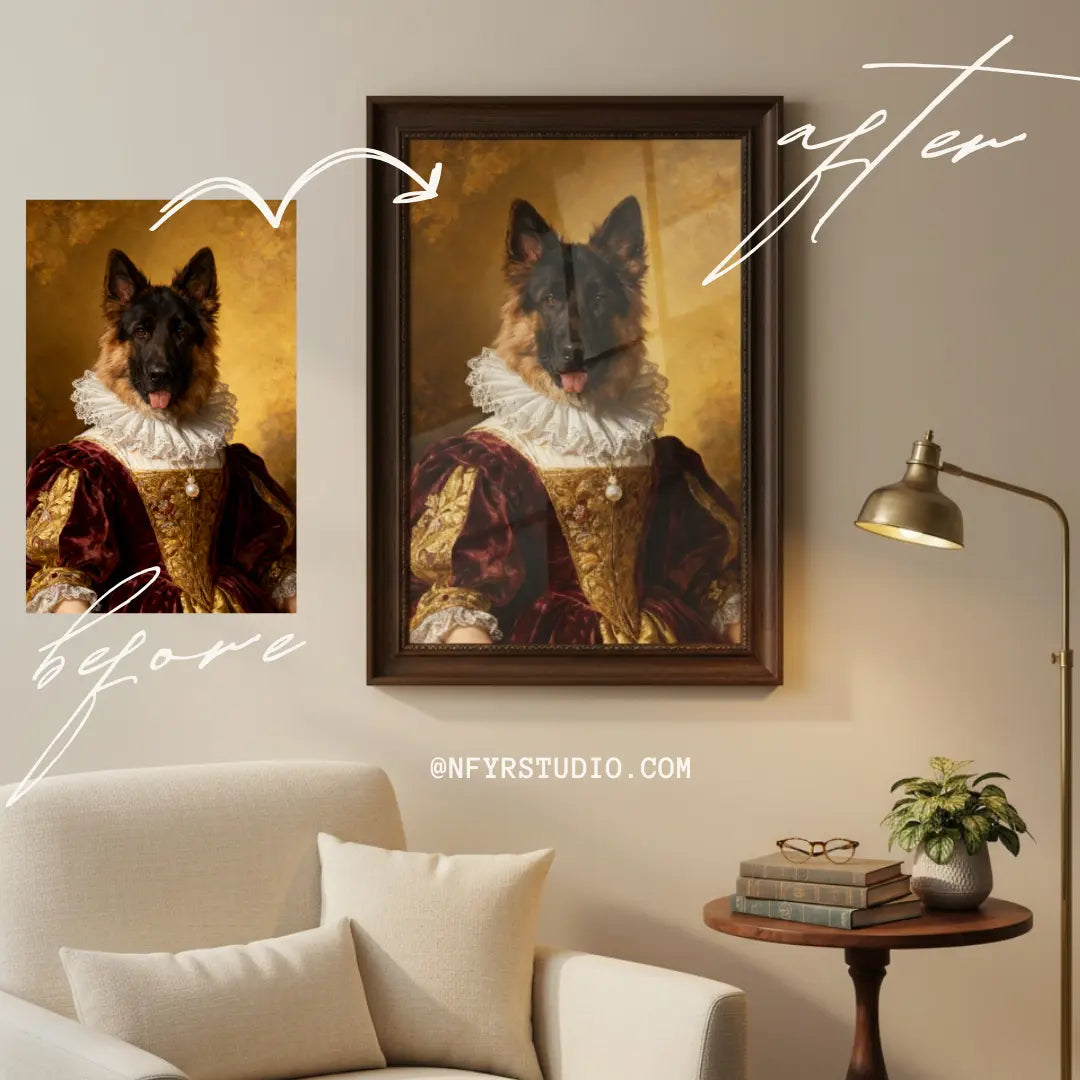 Custom pet art im Barock-Look als Canvas Print – edle Tierkunst