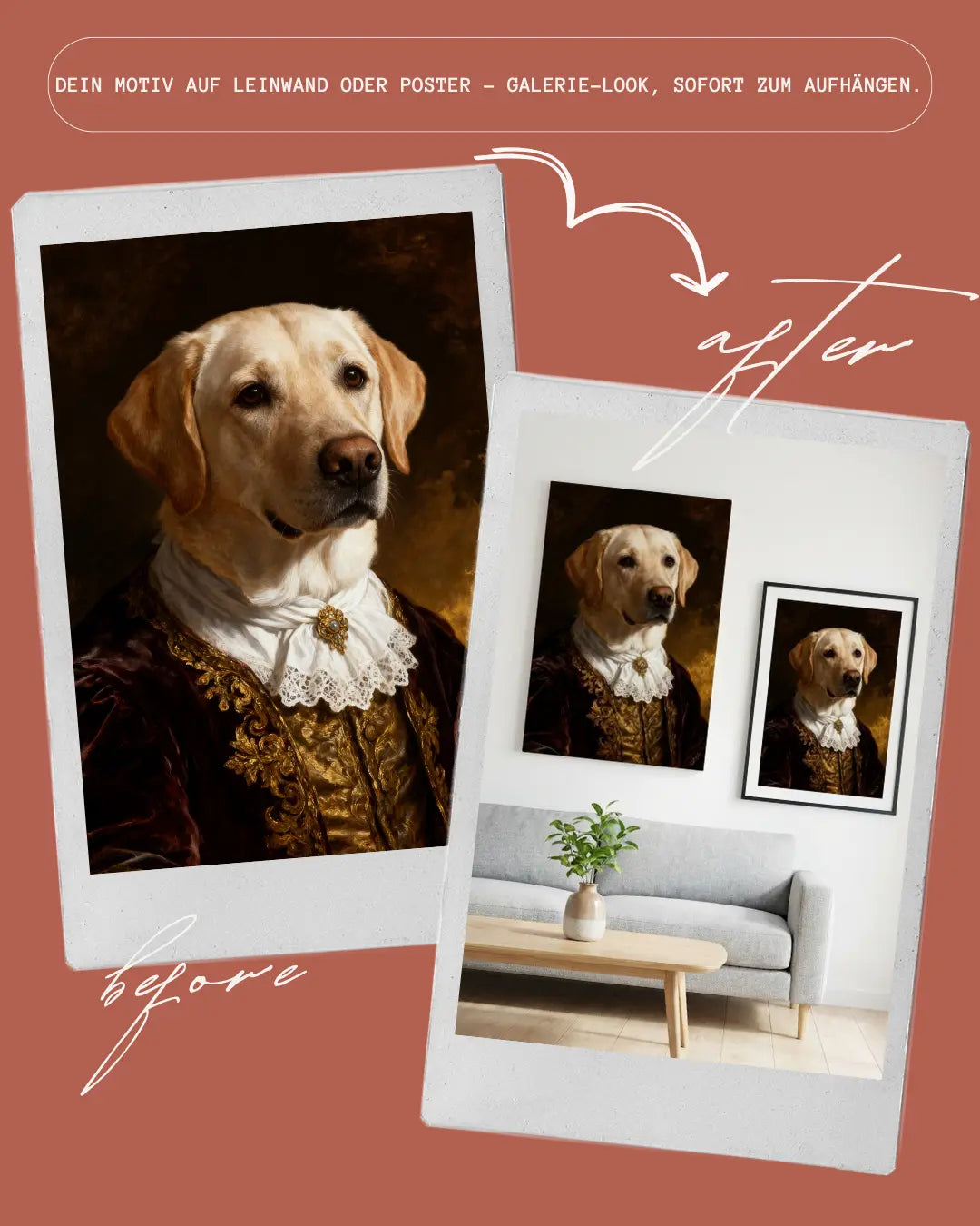 Haustierportrait im königlichen Barockstil auf Leinwand – personalisierte Tierkunst